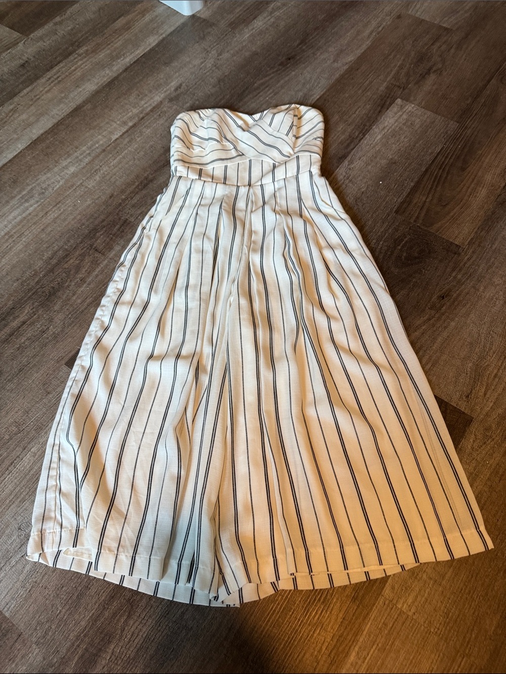 Greylin Striped Strapless Wide-Leg Jumpsuit in Ivory and Navy
